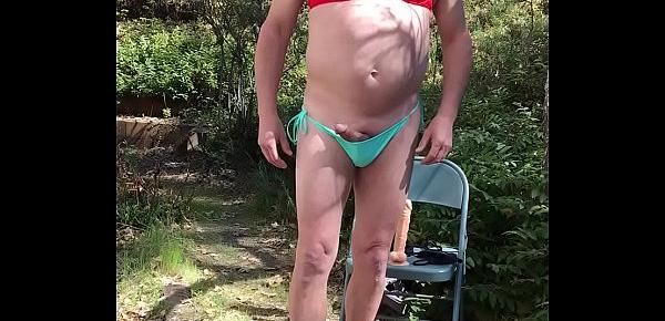  Straightbi outdoorscruising in bikinidildo, full length -adam longrod